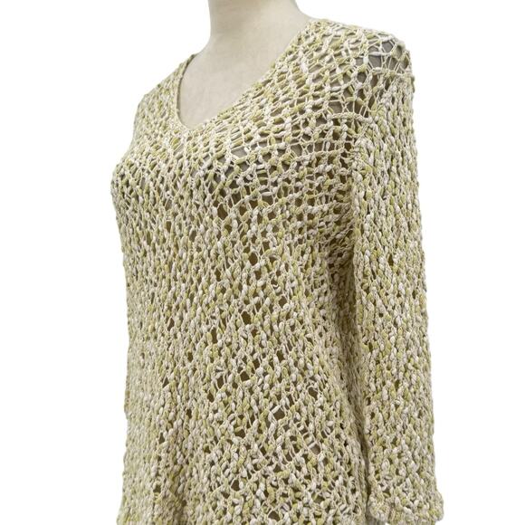 J. Jill Lemongrass Marled Yellow Open Stitch Crochet Chunky Knit Unlined Top - Picture 10 of 14